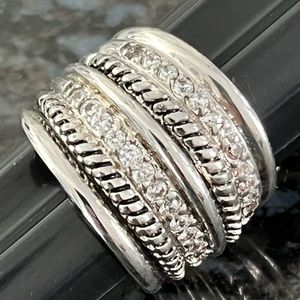 Thick Silvertone & CZ Casual Ring Sz 7 NWTs.